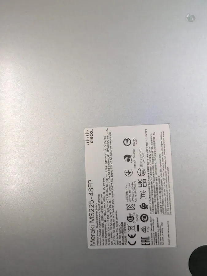 Коммутатор Cisco Meraki (MS225-48FP) 48-Port Gigabit PoE+ Switch 740W Unclaimed — фото лота 1