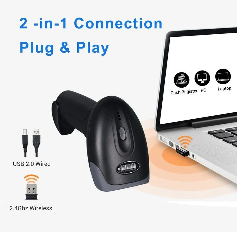 Сканер штрих-кода Wireless Barcode Scanner 2D 1D QR Bluetooth USB 2.4G Handheld  — фото лота 2