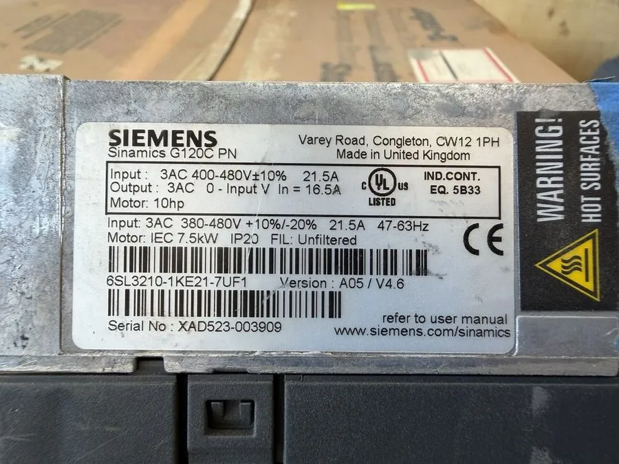Частотный преобразователь Siemens 6SL3210-1KE21-7UF1 SINAMICS G120C PN 7.5 kW 10