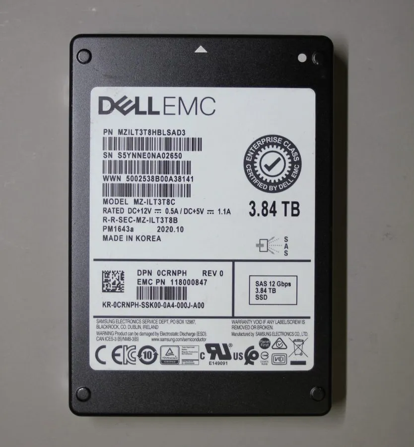 SSD-накопитель CRNPH DELL 3.84TB Samsung PM1643a SAS 12GBPS RI 2.5" SSD MZ-ILT3T