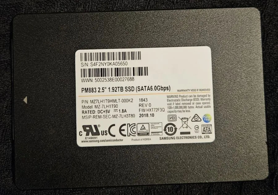 Samsung PM883 1.92TB SSD | 2.3X Life of 870 EVO | Enterprise Grade 99% Health