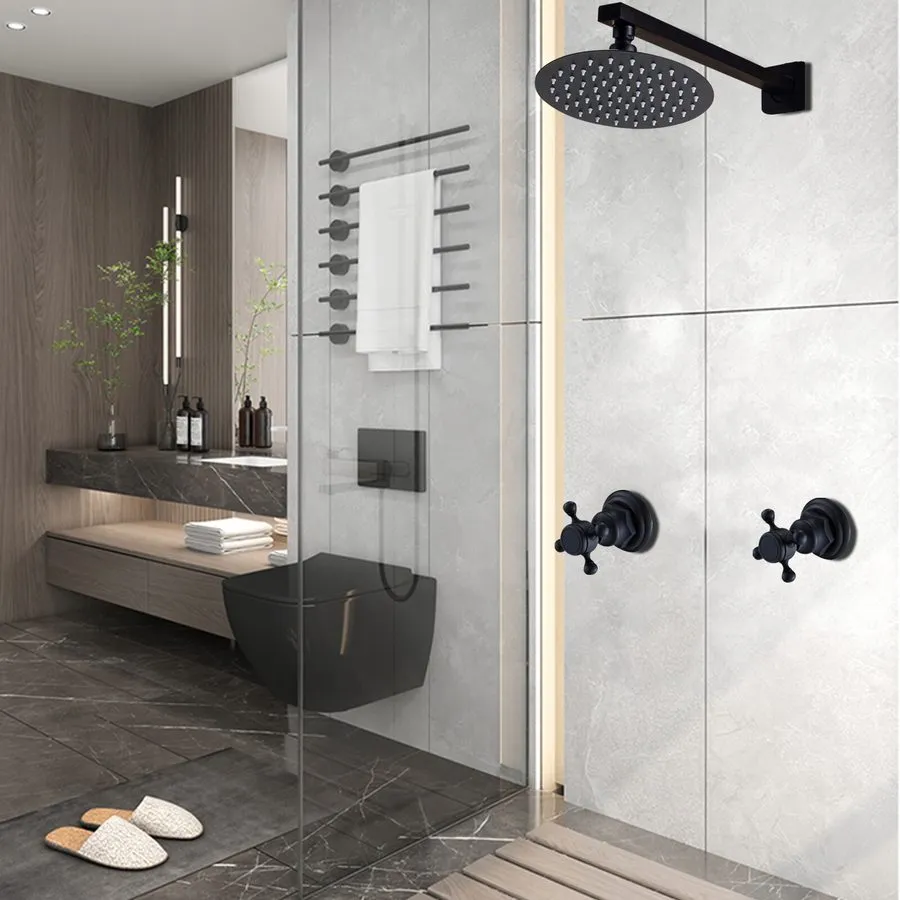 Клапан Shower Faucet Set Wall Mount 2-Handle Mixer Valve Tap Cold and Hot Round  — фото лота 1