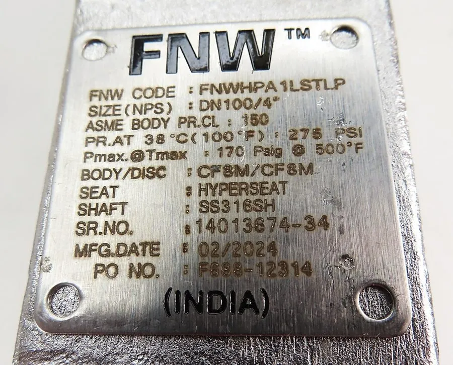 Клапан FNW FNWHPA1LSTLP 4" Stainless Steel Butterfly Valve CF8M 4-150 — фото лота 1