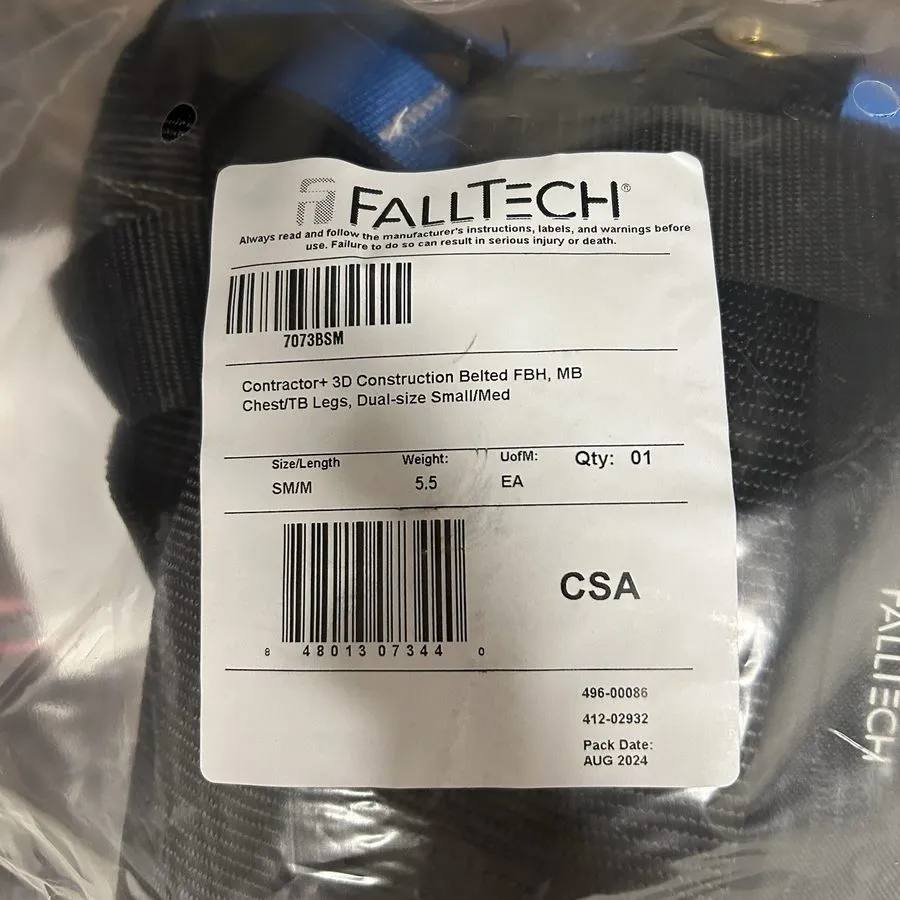 Жгут проводов FallTech 7073BSM Contractor+ 3D Belted Full Body Harness Blue Smal — фото лота 2