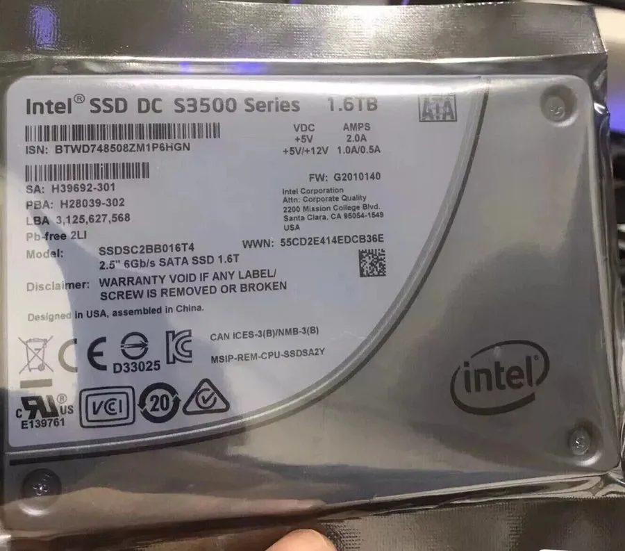 SSD-накопитель SSDSC2BB016T4 Intel DC 3500 Series 1.6TB SATA 6Gbps 2.5in Interna