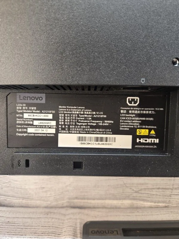 Монитор Lenovo ThinkVision L22e-30 (A21215FL0) 21.5inch Monitor-HDMI — фото лота 2