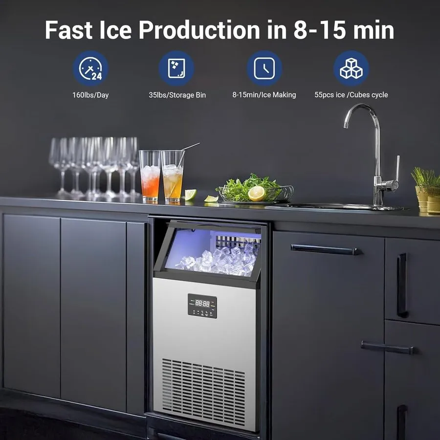 Льдогенератор 160LBS/24H Commercial Ice Maker Machine, 33LBS Bin, LED Panel, Sta — фото лота 1
