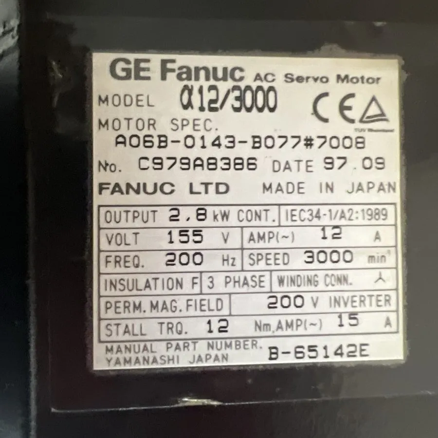 Серводвигатель GE FANUC AC SERVO MOTOR A06B-0143-B075#7008 A12/3000 3PH 2.8KW 30