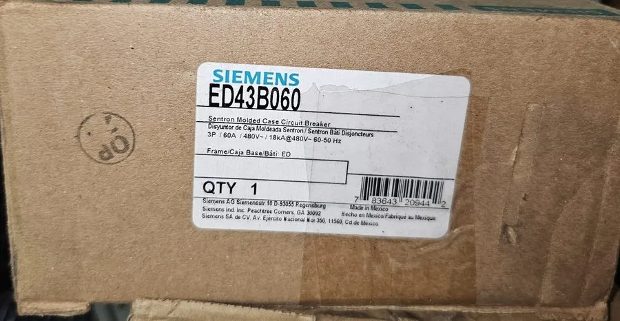 Автоматический выключатель Siemens ED43B060 Sentron Series Circuit Breaker 60A 3 — фото лота 1