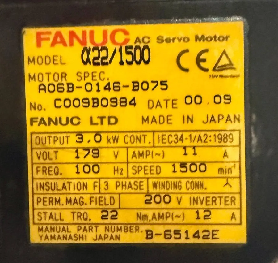Серводвигатель Fanuc A06B-0146-B075 Ac Servo Motor A22/1500 3.0Kw — фото лота 1