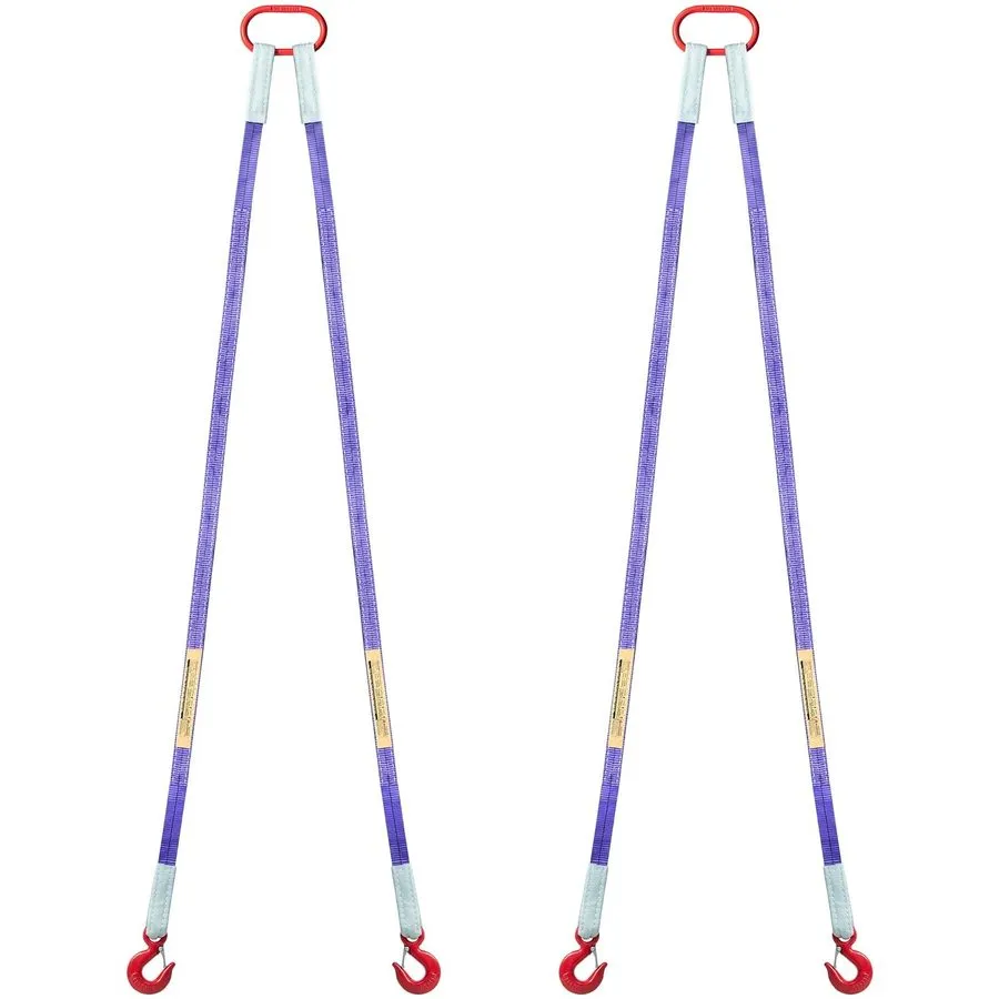 Таль 5ft Polyester Lifting Sling 2" Wide 4400lb WLL, 6:1 Safety, G80 Hooks, Yell