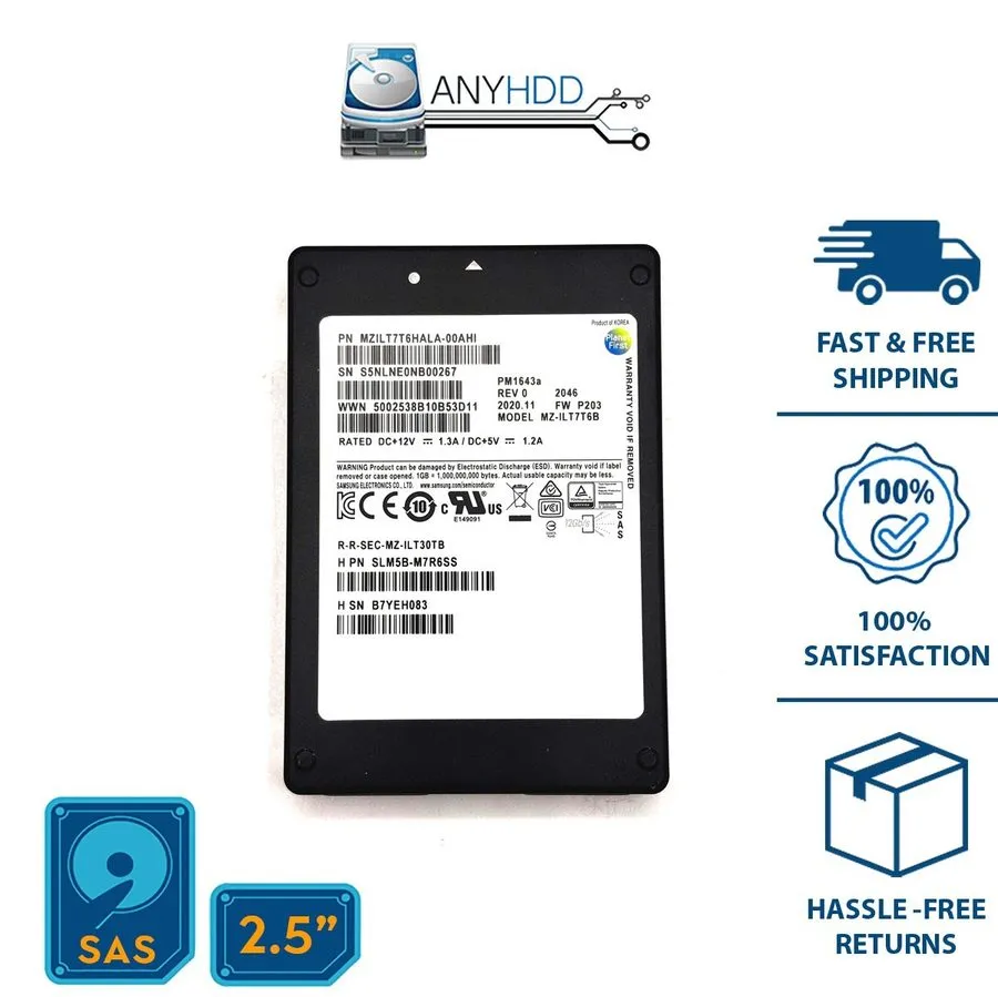 SSD-накопитель Samsung PM1643a 7.68TB SAS 12Gb/s 2.5" Enterprise SSD—MZILT7T6HAL