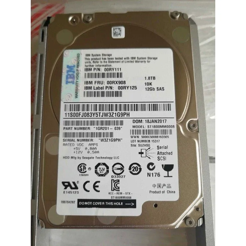 Жёсткий диск IBM 1.8TB 00RX908 00RY111 00RY125 10K 12G 2.5" SAS V7000 Gen2 HARD