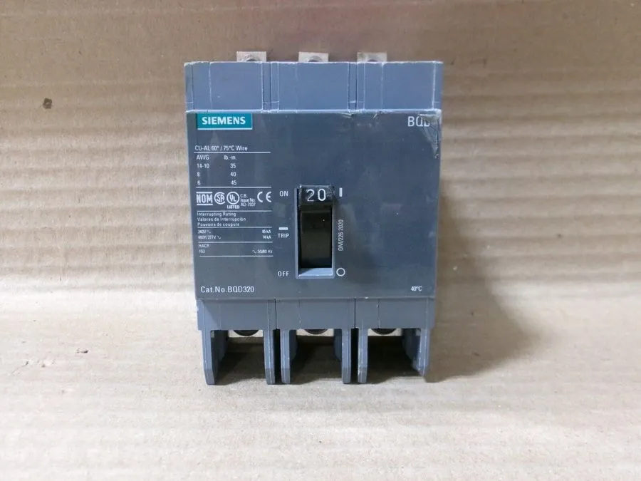 Автоматический выключатель SIMENS BQD BQD320 3 POLE 20 AMP 480V GRAY CIRCUIT BRE
