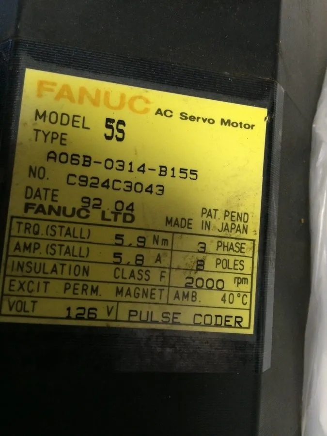Серводвигатель FANUC 5S AC Servo Motor A06B-0314-B155 C078M1721 — фото лота 2