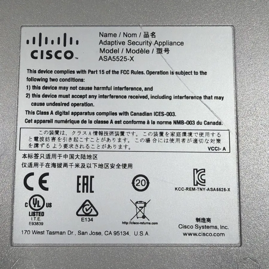 Межсетевой экран Cisco ASA5525-FPWR-K9 ASA5525-X w/ Firepower Services 8GE AC 3D — фото лота 1