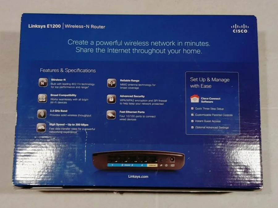 Маршрутизатор Cisco Linksys E1200 Wireless-N N300 Router 2.4GHz WiFi 4-Port
