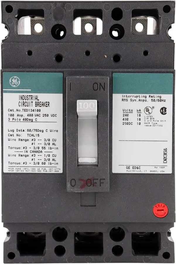 Автоматический выключатель General Electric TED134Y100 100 Amp 480V 3 Pole Circu — фото лота 1