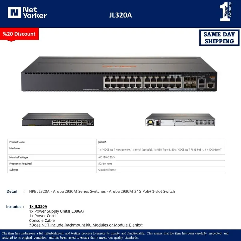 Коммутатор Aruba Hpe Jl320a 2930m 24g Poe+ 1-slot 24 Port Managed Switch Rackmou