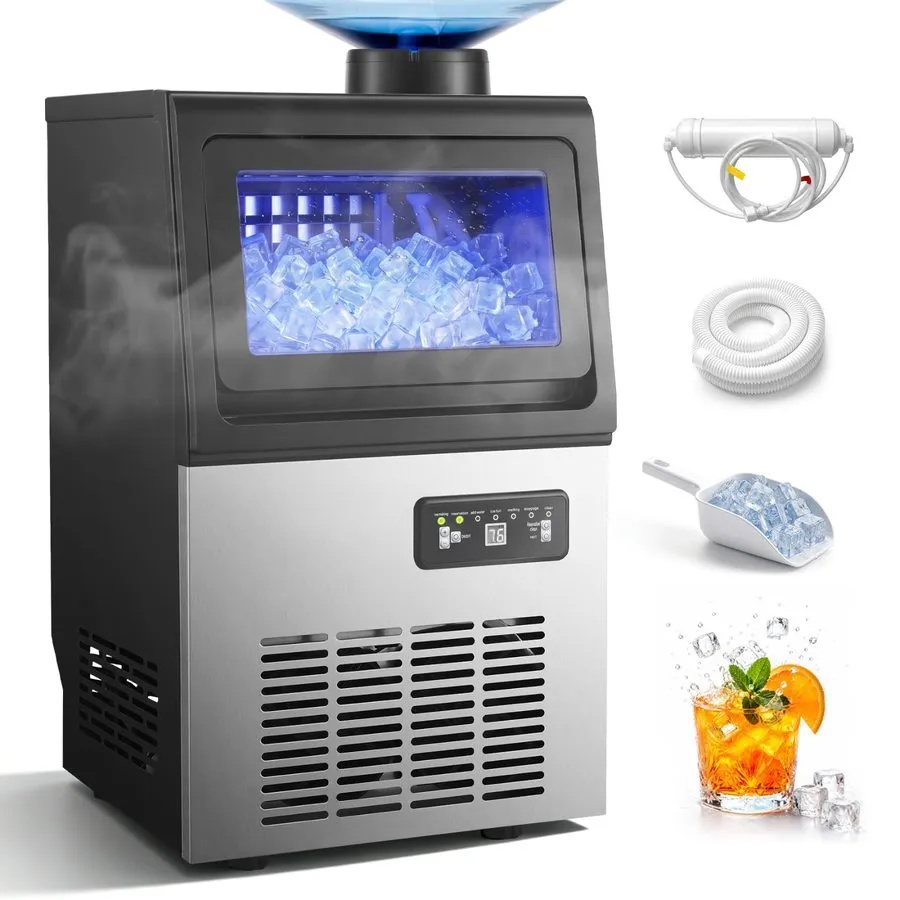Льдогенератор Commercial Ice Machine 90lbs Daliy18lbs Storage Stainless Steel Co — фото лота 1