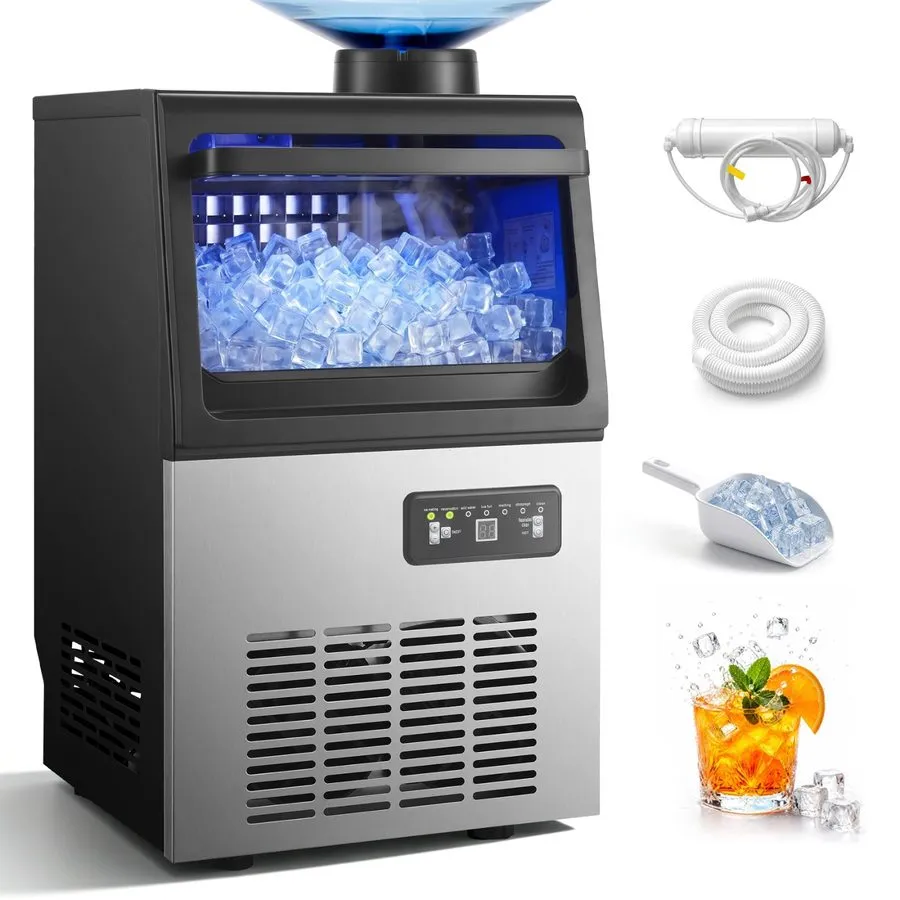 Льдогенератор Commercial Ice Machine 90lbs Daliy18lbs Storage Stainless Steel Co — фото лота 2