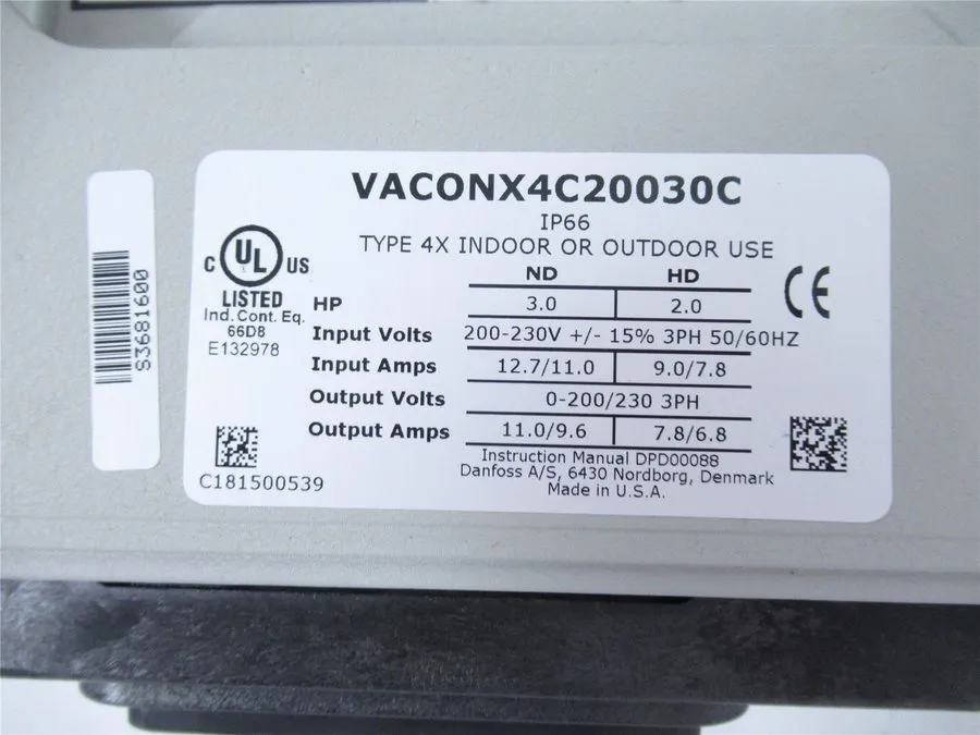 Частотный преобразователь 248168 Danfoss Vacon X4C20030 AC Drive 3 Phase 9.6A 3H — фото лота 1