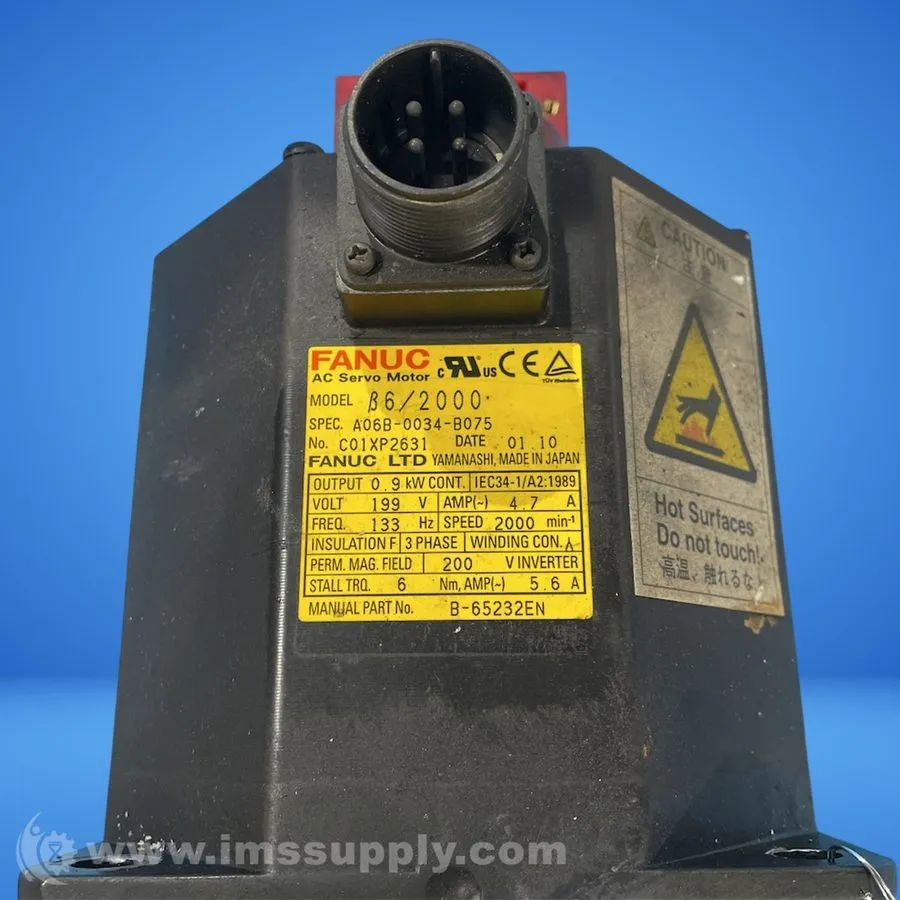 Серводвигатель FANUC A06B-0034-B075 AC Servo Motor 199V 4.7A 133Hz 0.9KW