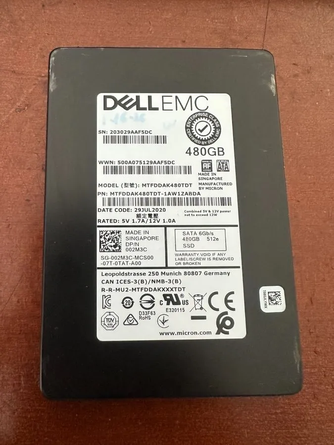 02M3C 002M3C MTFDDAK480TDT DELL 480GB 6G 512E 2.5" SATA SSD R640 R740 POWEREDGE