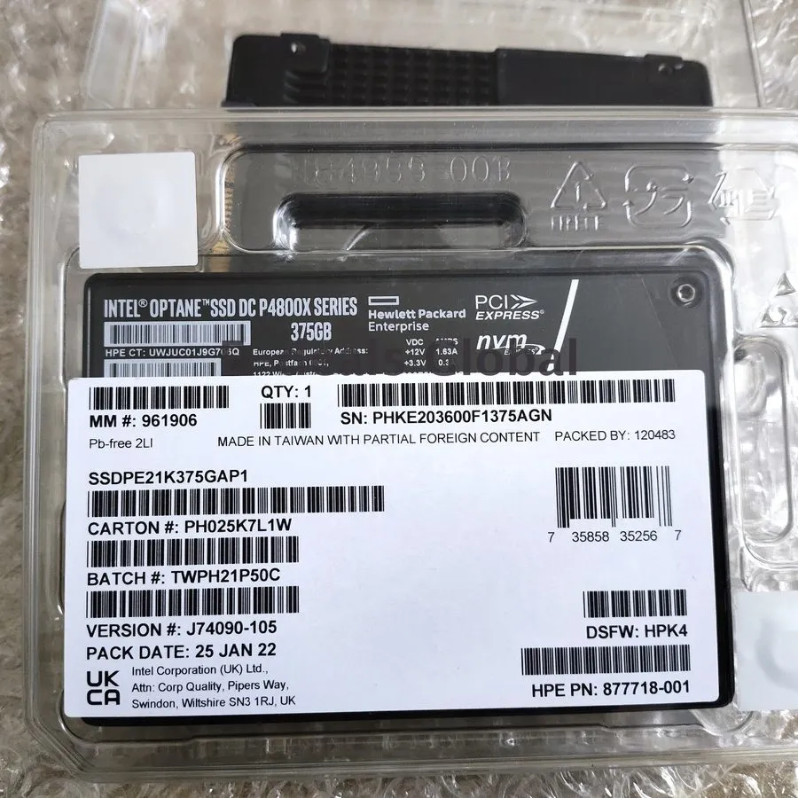 SSD-накопитель Intel Optane P4800x 375GB SSD U.2 NVME PCIE HP SSDPE1K375GAP1 Sol