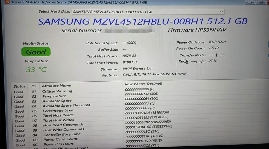 SSD-накопитель Samsung PM9B1 512GB NVMe M.2 SSD PCIe Gen4 x4 MZVL4512HBLU