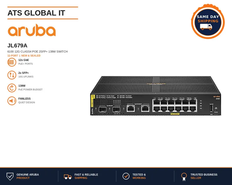 Коммутатор Aruba JL679A ABB 6100 12G Class4 PoE 2SFP+ 139W Switch 12-Port