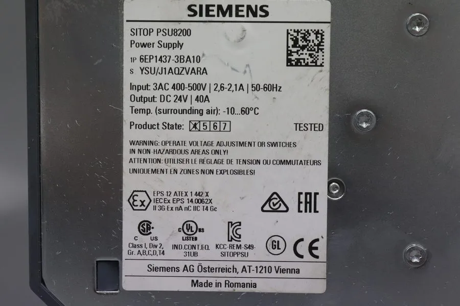 Блок питания SIEMENS 6EP1437-3BA10 SITOP PSU8200 POWER SUPPLY, 24VDC, 40A. 4E-21