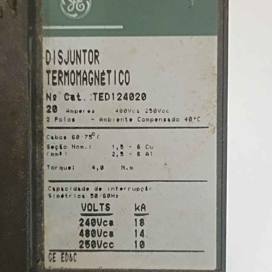 Автоматический выключатель GE TED124020 20A 2-Pole 480V AC E-Frame Circuit Break