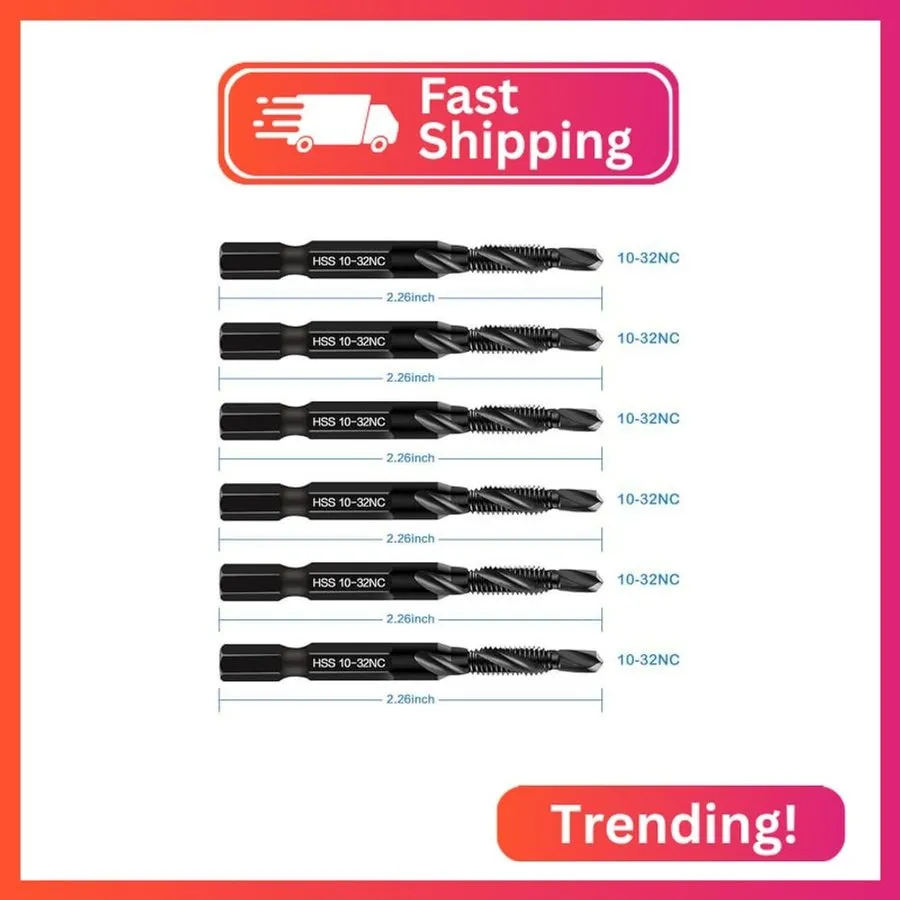 Режущий инструмент 6-pc 10-32NC Combination Drill Tap Bit Set SAE, Thread Size, 