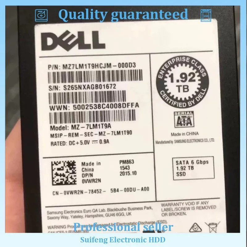 SSD-накопитель 1.92TB Samsung PM863 SSD SATA III 6Gbps 2.5" MZ7LM1T9HCJM0D3 GA34 — фото лота 1