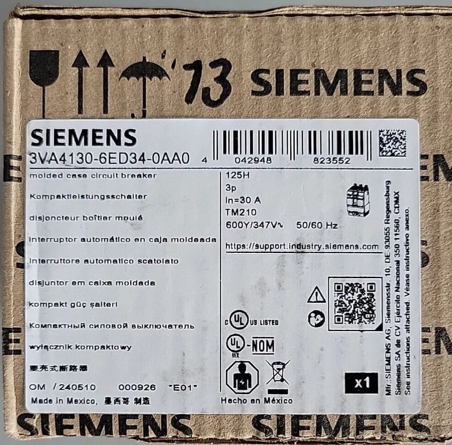 Автоматический выключатель 1 Siemens 3VA4130-6ED34-0AA0 480V 3-Pole Circuit Brea