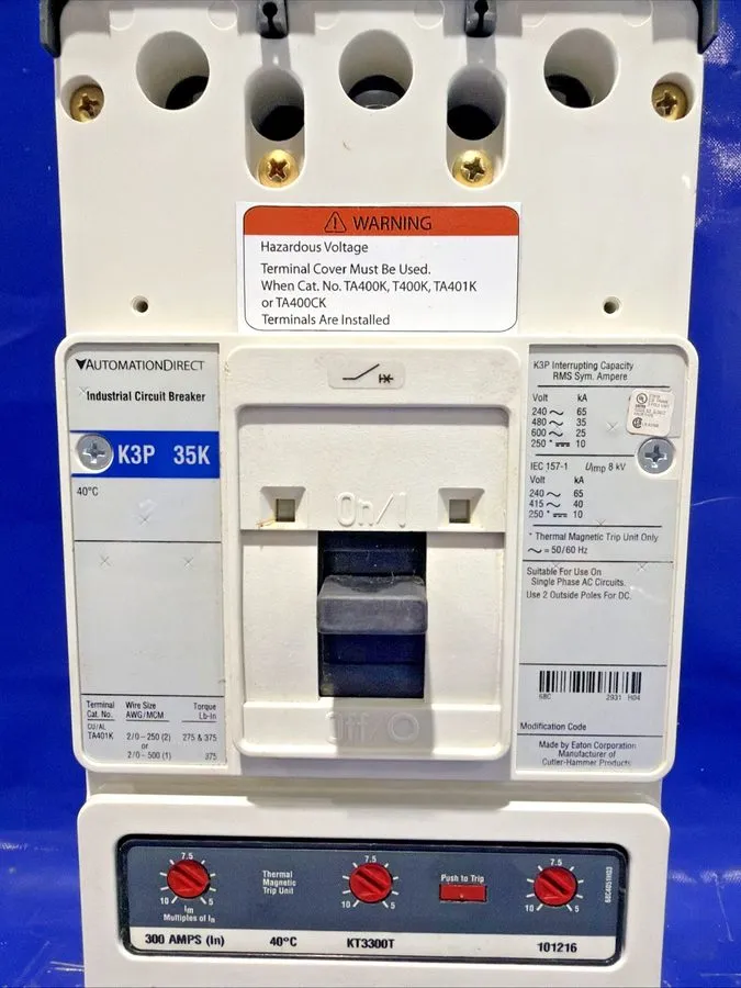 Автоматический выключатель EATON HKD3400F KT3300T 3 POLE 300 AMP 480v 65KAIC CIR