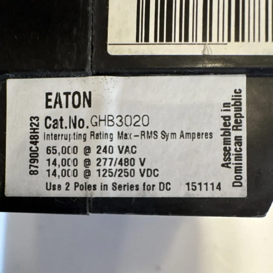 Автоматический выключатель Eaton GHB3020 3-Pole 65kA Circuit Breaker 240VAC 277/