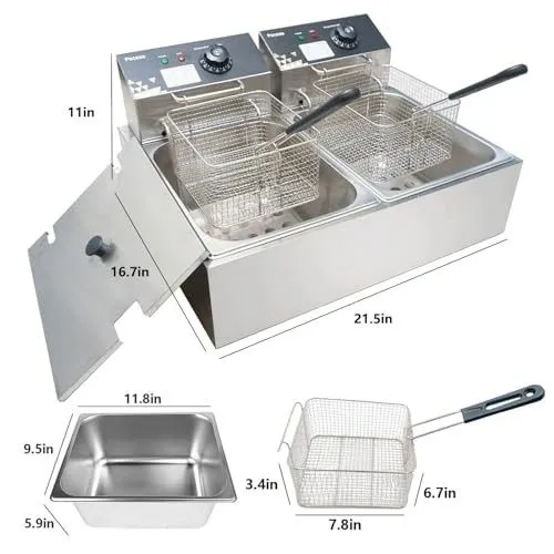 Фритюрница Electric Deep Fryer 17.2L/18.2QT Stainless Steel Dual Tank Commercial — фото лота 2