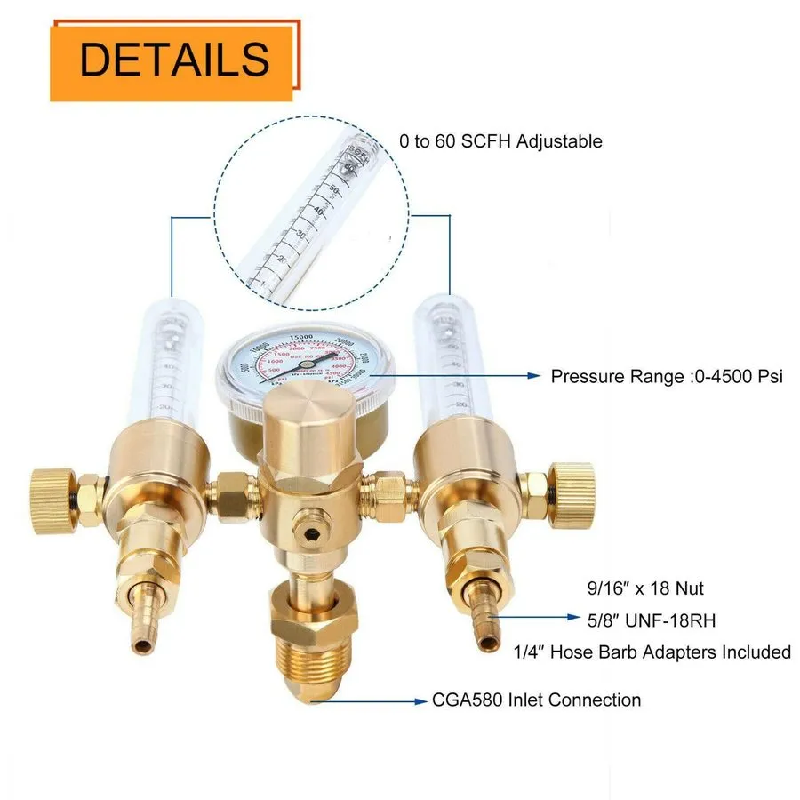 Расходомер Welder Dual Output Argon CO2 Gas Regulator Flowmeter 0-60CFH CGA580