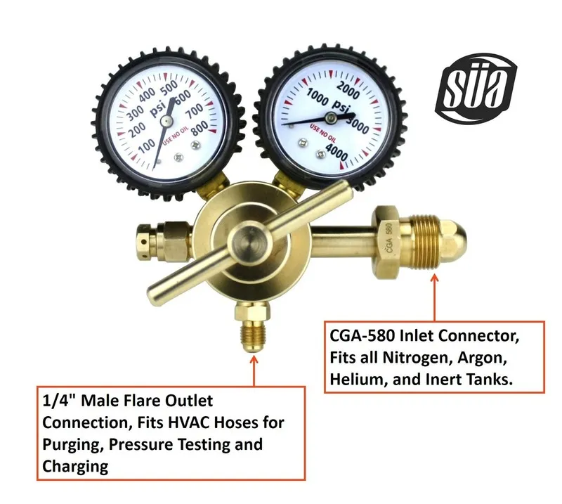 Трубопроводная арматура Nitrogen Gas Regulator 0-600PSIG HVAC Purge 1/4" Flare 6 — фото лота 1