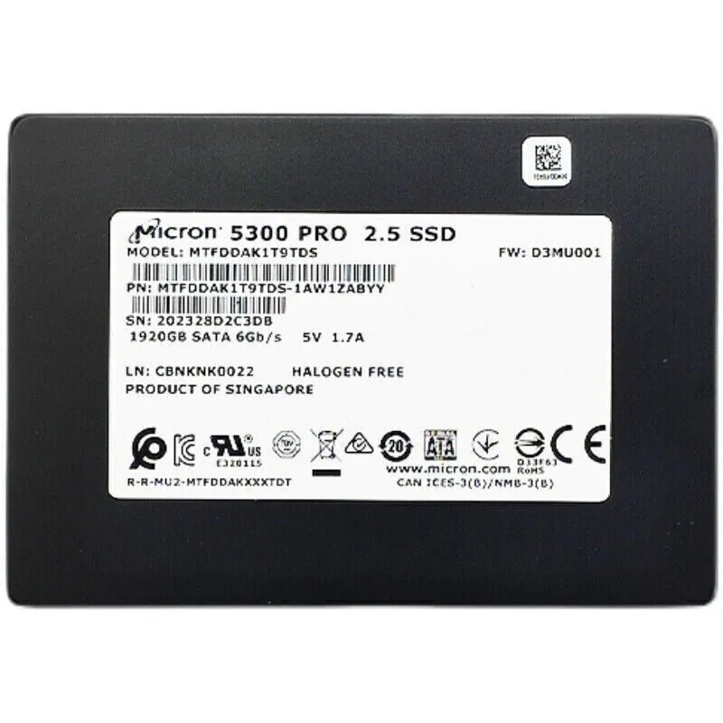 SSD-накопитель Micron 5300 PRO 1.92TB 2.5" SATA SSD MTFDDAK1T9TDS-1AW1ZABYY,3357
