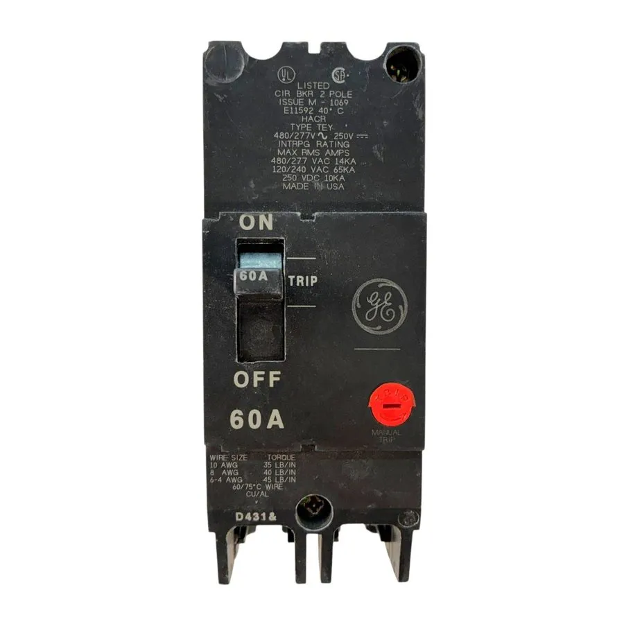 Автоматический выключатель ABB GE TEY260 2 pole 60 amp bolt on 14kA@480v Circuit