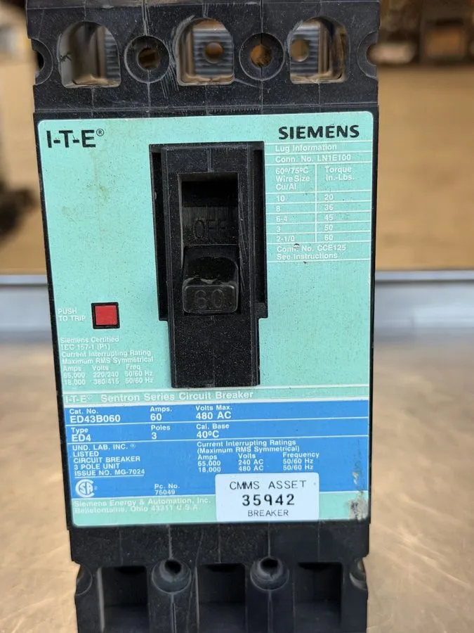 Автоматический выключатель Siemens ED43B060 Sentron Series Circuit Breaker 60A 3