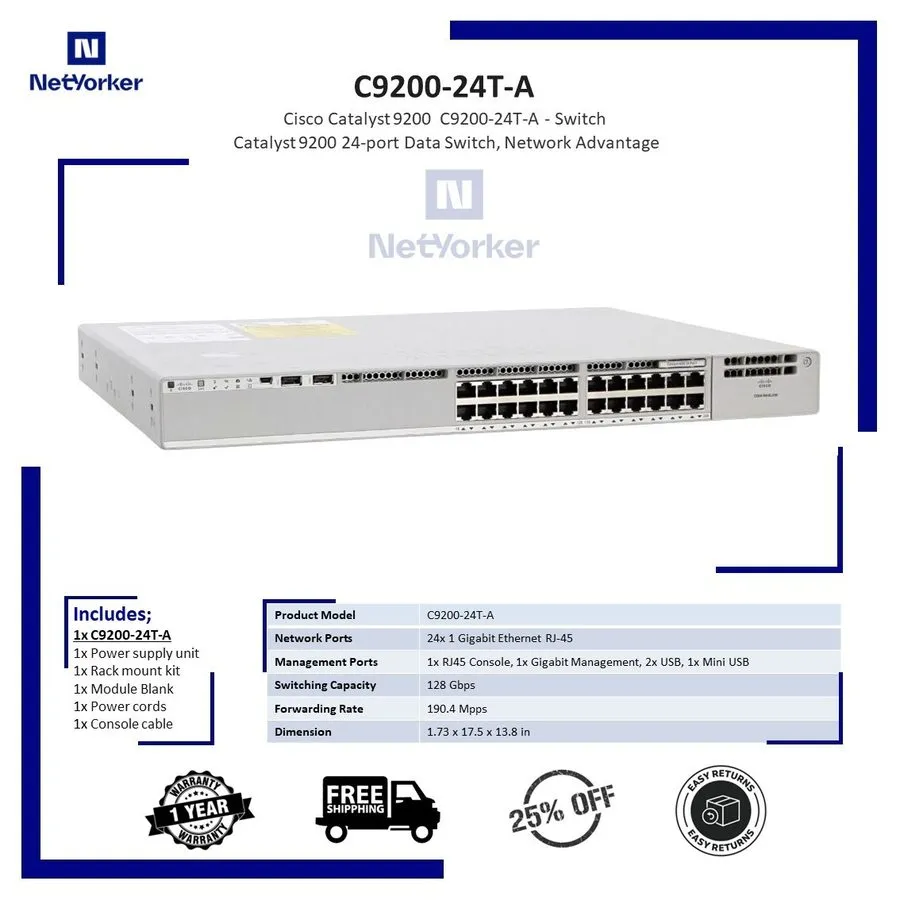 Коммутатор Cisco C9200-24T-A Catalyst 9200 24 Port Switch