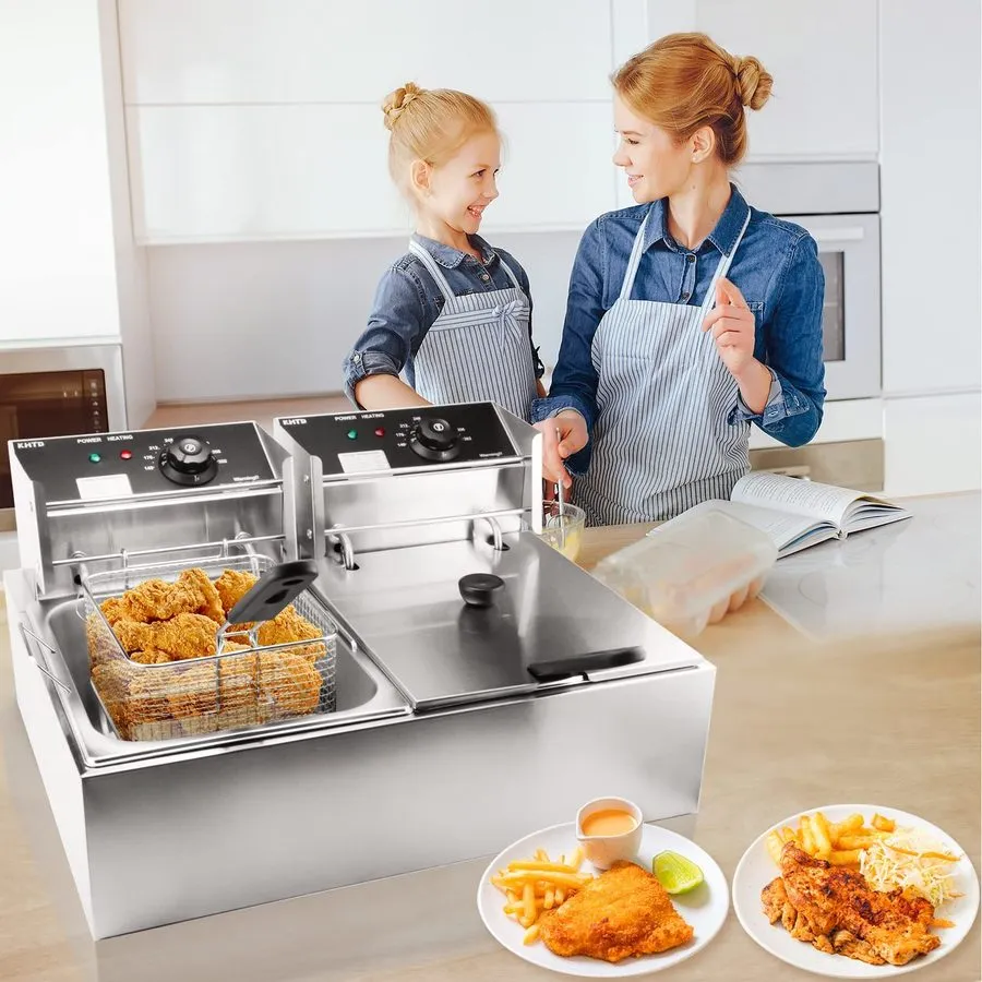 Фритюрница Commercial Deep Fryer with Baskets, 3400W 12.7QT/12L Thickened Stainl