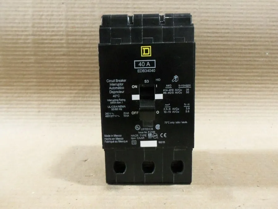Автоматический выключатель Square D EDB34040 40A 480V 3-Pole Molded Case Circuit