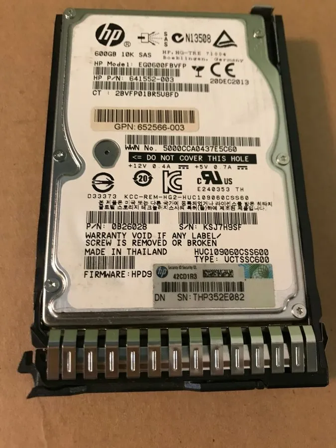 Жёсткий диск HPE 652583-B21 653957-001 600GB 10K 2.5" SAS 6G SC ENT HDD Hard Dri
