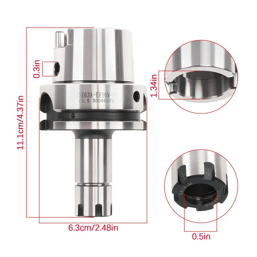 Режущий инструмент HSK63A-ER16-80 Collet Chuck Set 3.25" G2.5 24000rpm High Spee