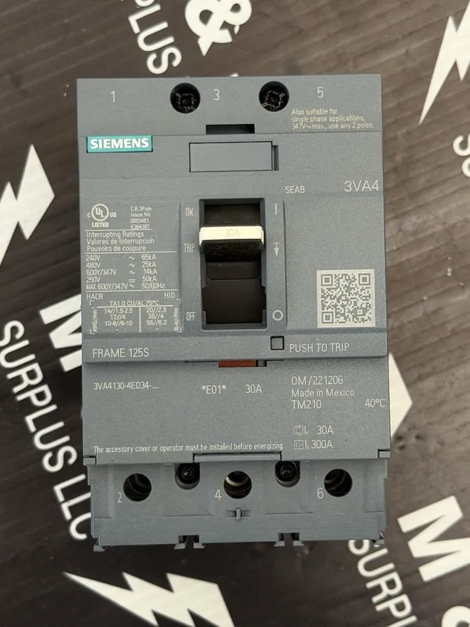Автоматический выключатель Siemens 3VA4130-4ED34-0AA0 3 Pole 30 Amp 600 Volt 25k